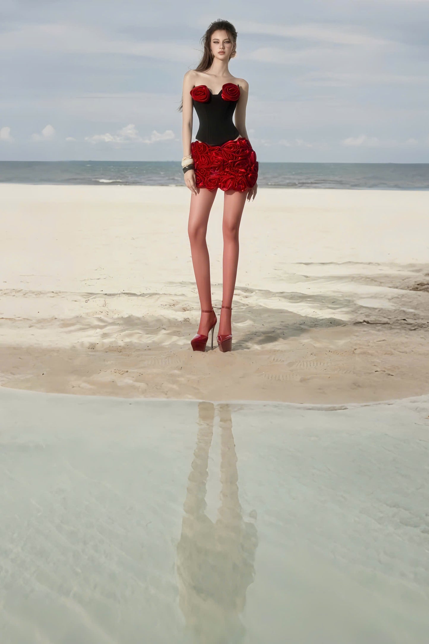 MAEL FEMME WHITE BLACK RED RUZA TOP RUZOVA MINI SKIRT