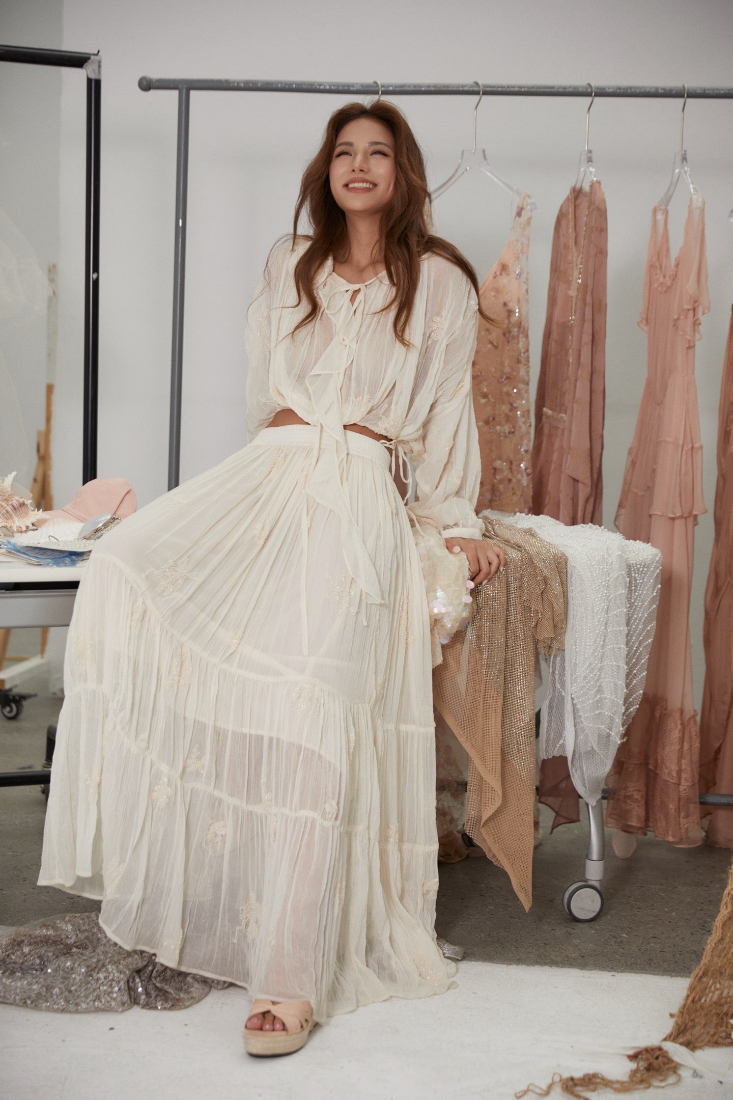 MIN PURA White Vacation Sweet Chinara Maxi Dress Set