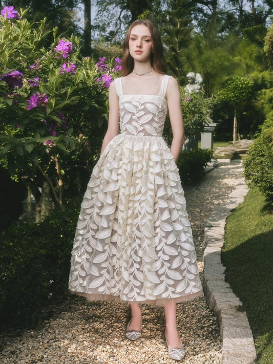 LINH PHUNG White Fae Lace Midi Dress