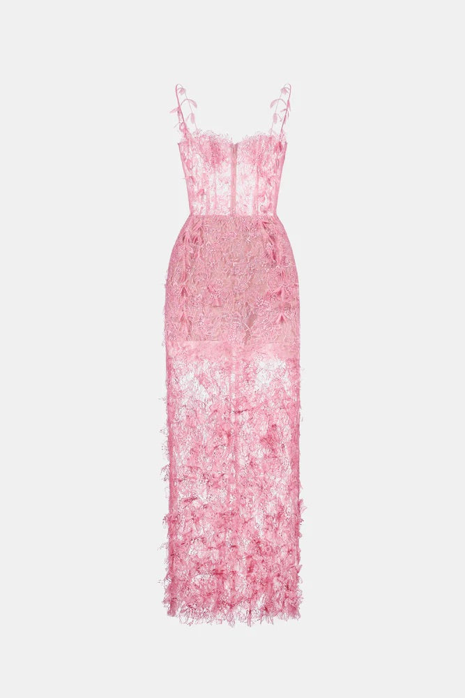 MONTSAND Purple Beaded Lace Pencil Dress