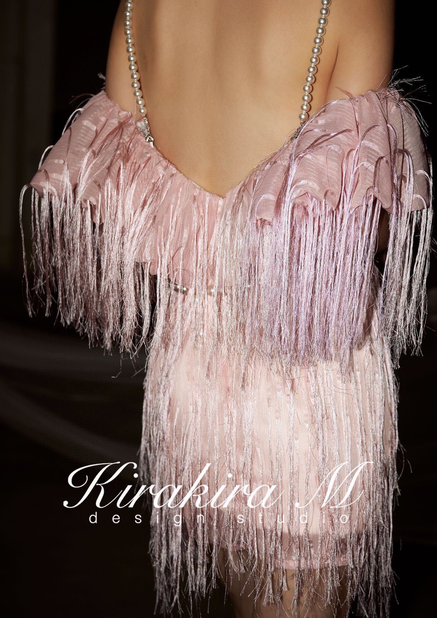 kirakira M Pink Fringed Backless Gown mini Dress