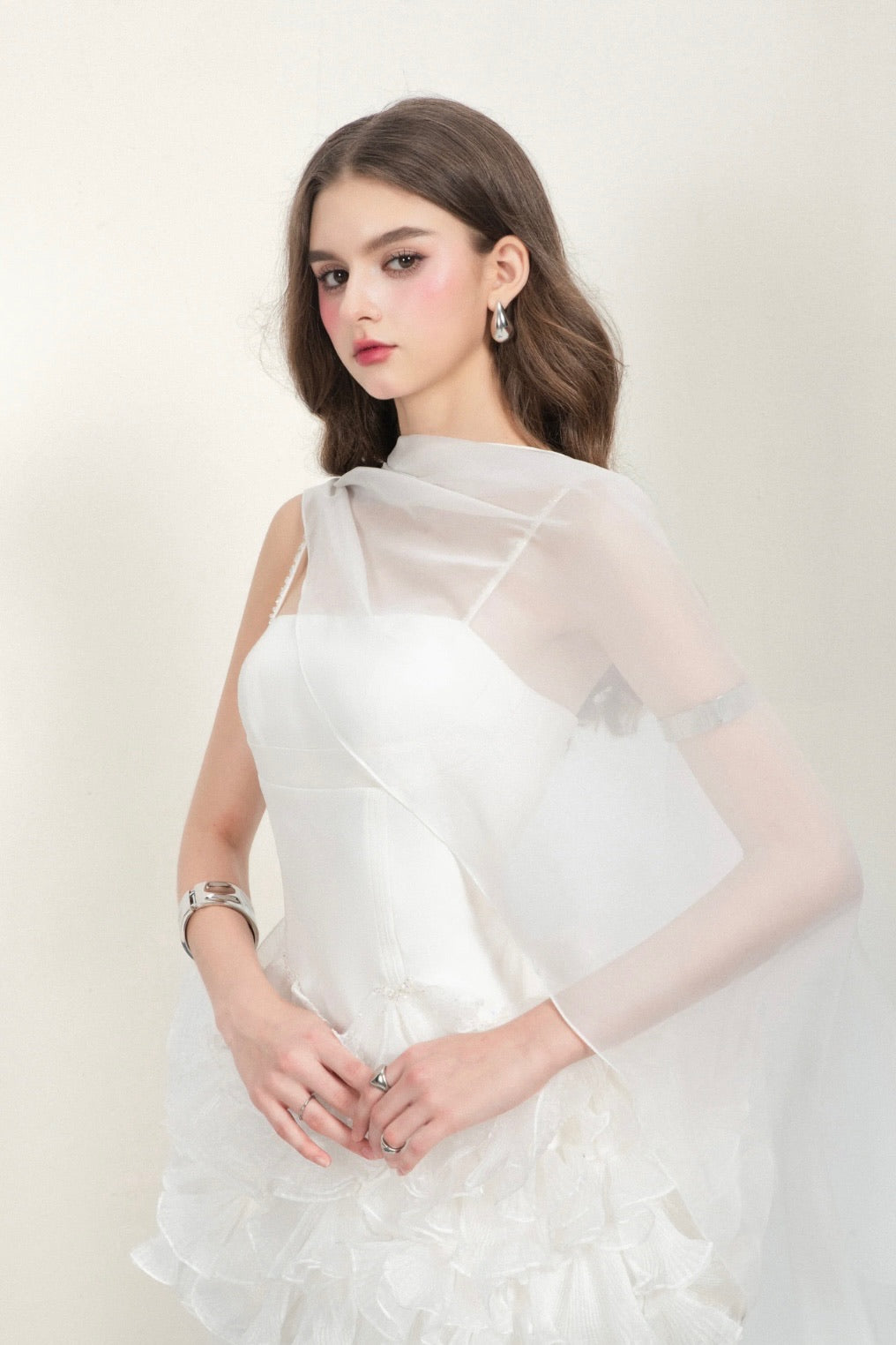 CICI White ROHE Mini Dress with Sheer Scarf