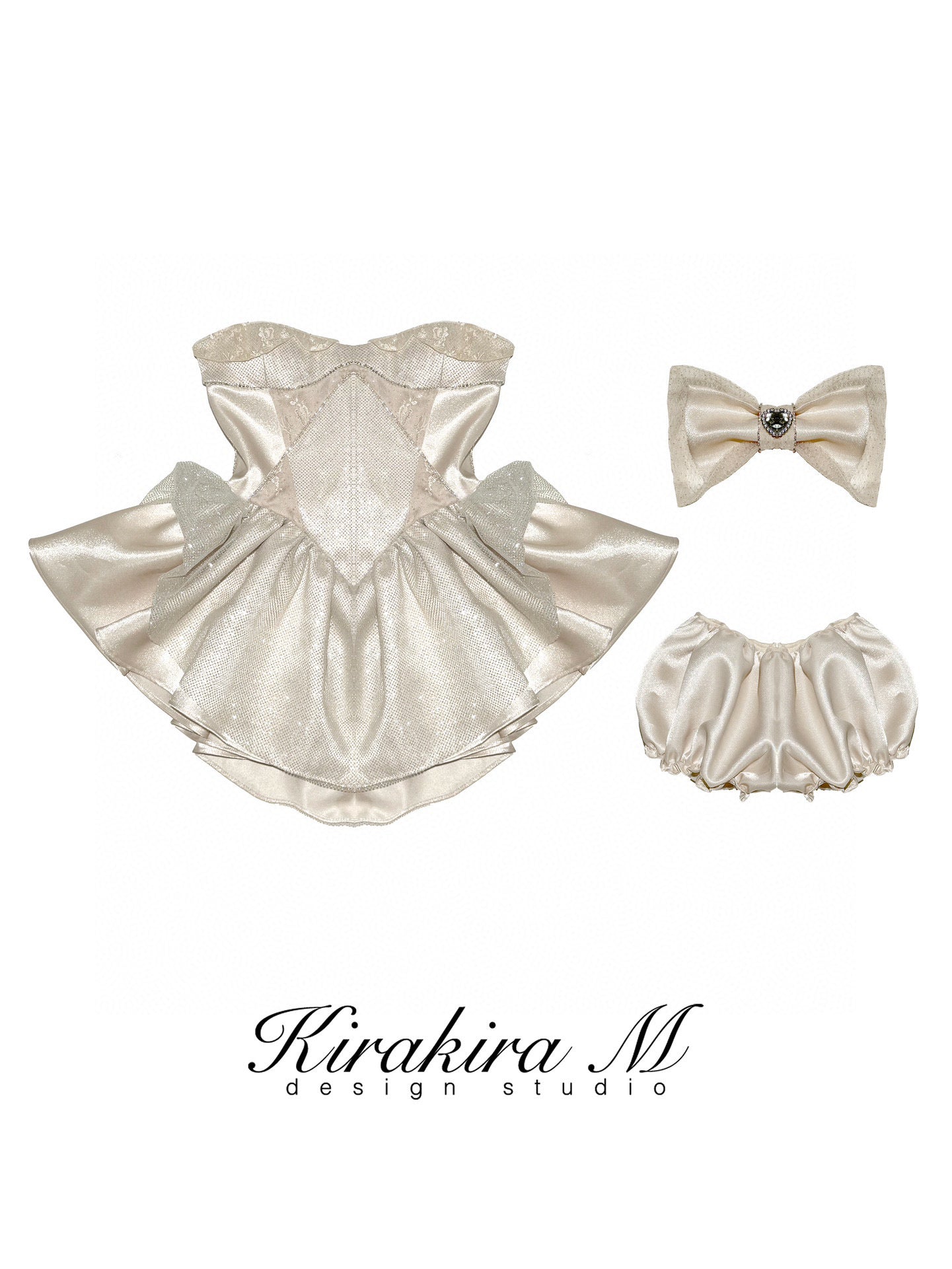 KIRAKIRA M Champagne Mini dress (Free Bottoms + Bow Hairpin)