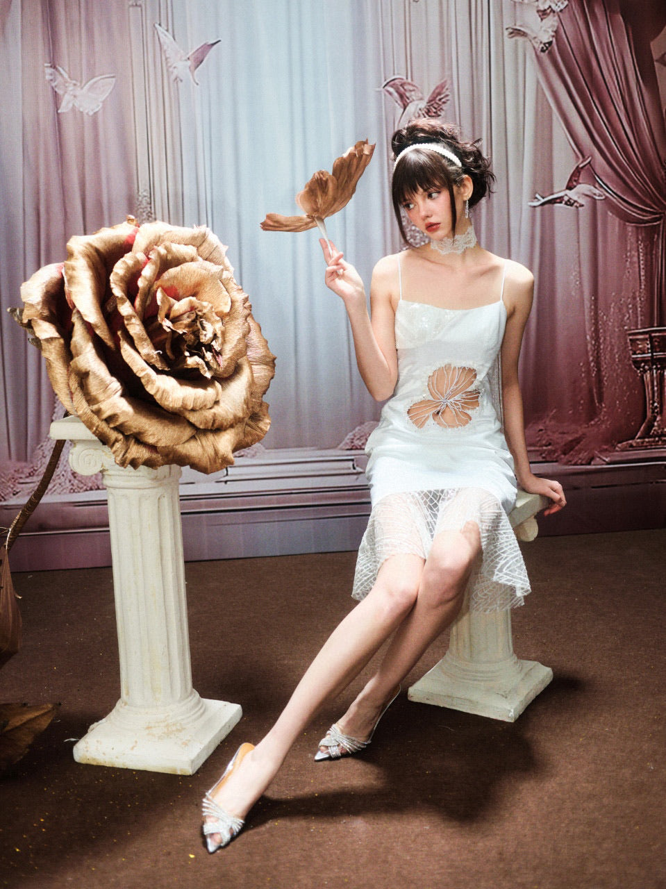 Chengchengling White Lace Mini Dress
