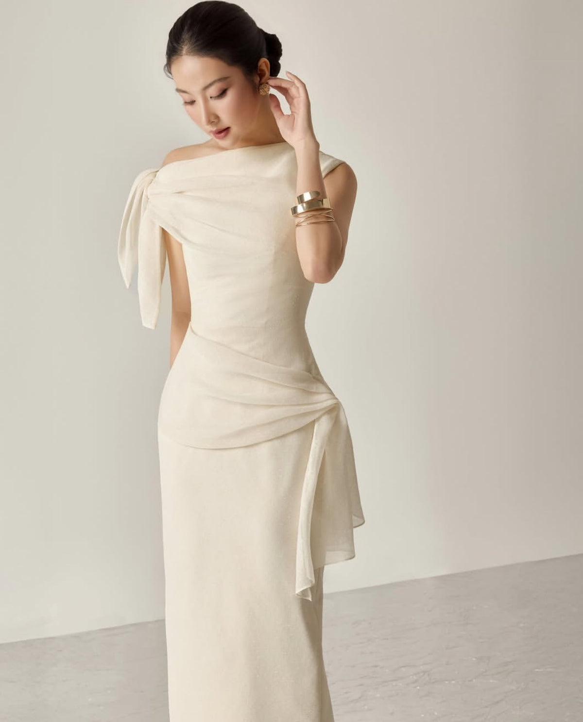 White Bow Aly Midi Dress