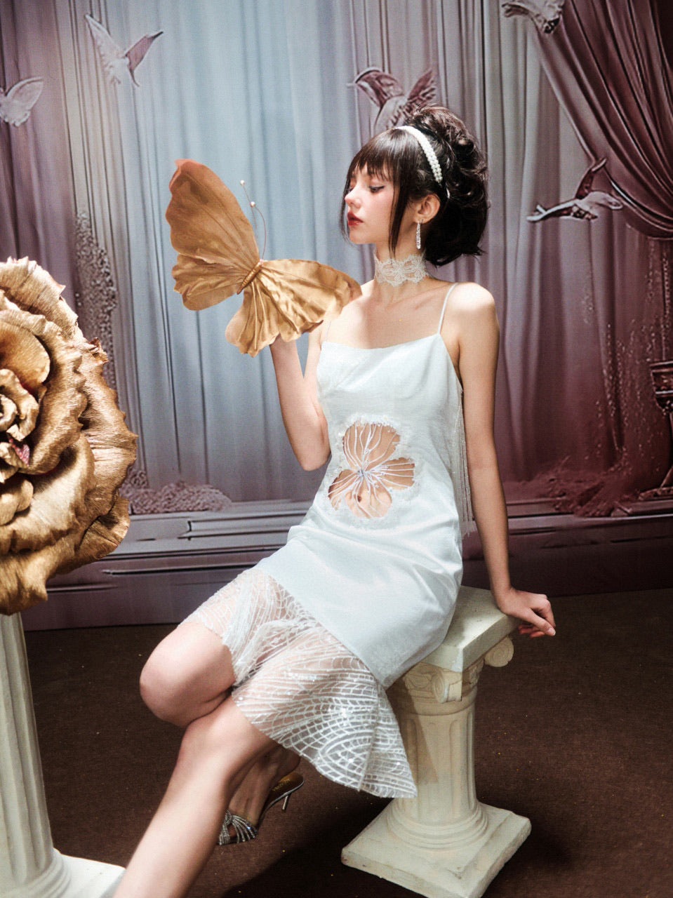 Chengchengling White Lace Mini Dress