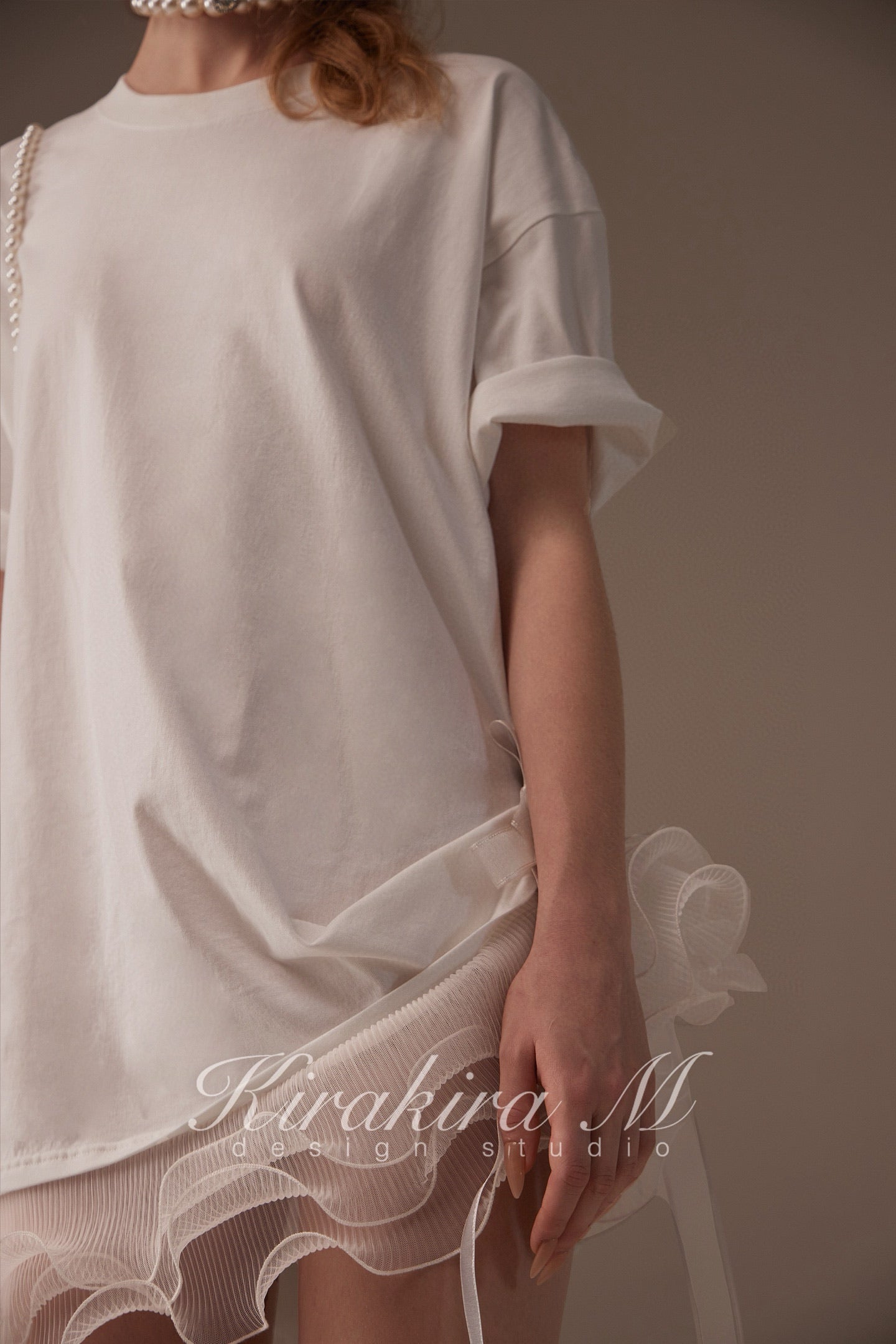 Kirakira M White & Black Bow Top& Lace Shorts& Lace Low Rise Pants