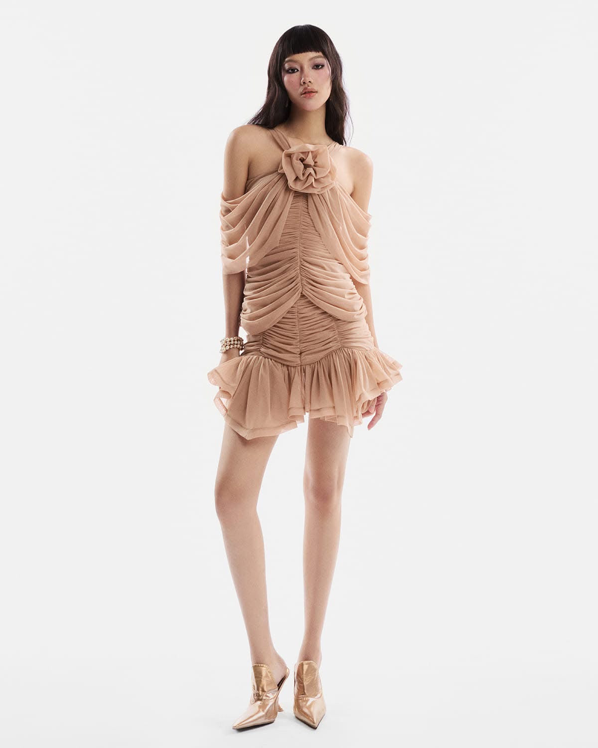 Musthave Nude Drap Flared Top& Skirt