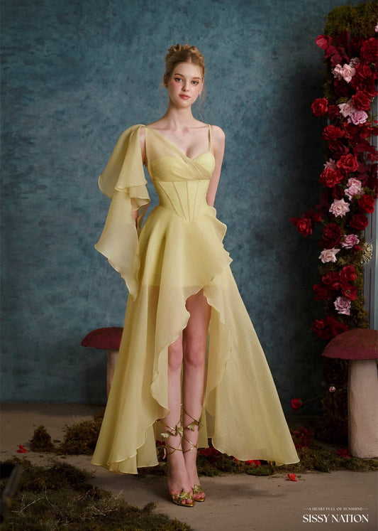 SISSY NATION Yellow Happiness is a Butterfly Corset Maxi Dress