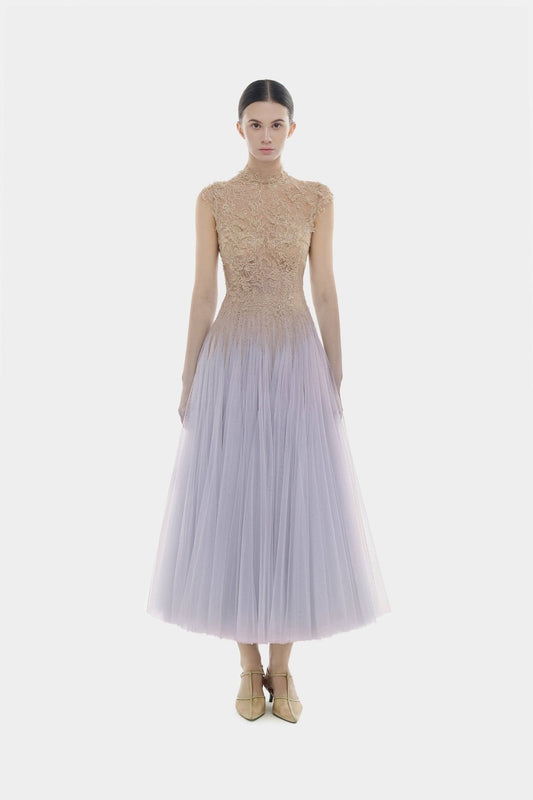 MONTSAND Purple Ombré Cut-Out Lace Midi Dress