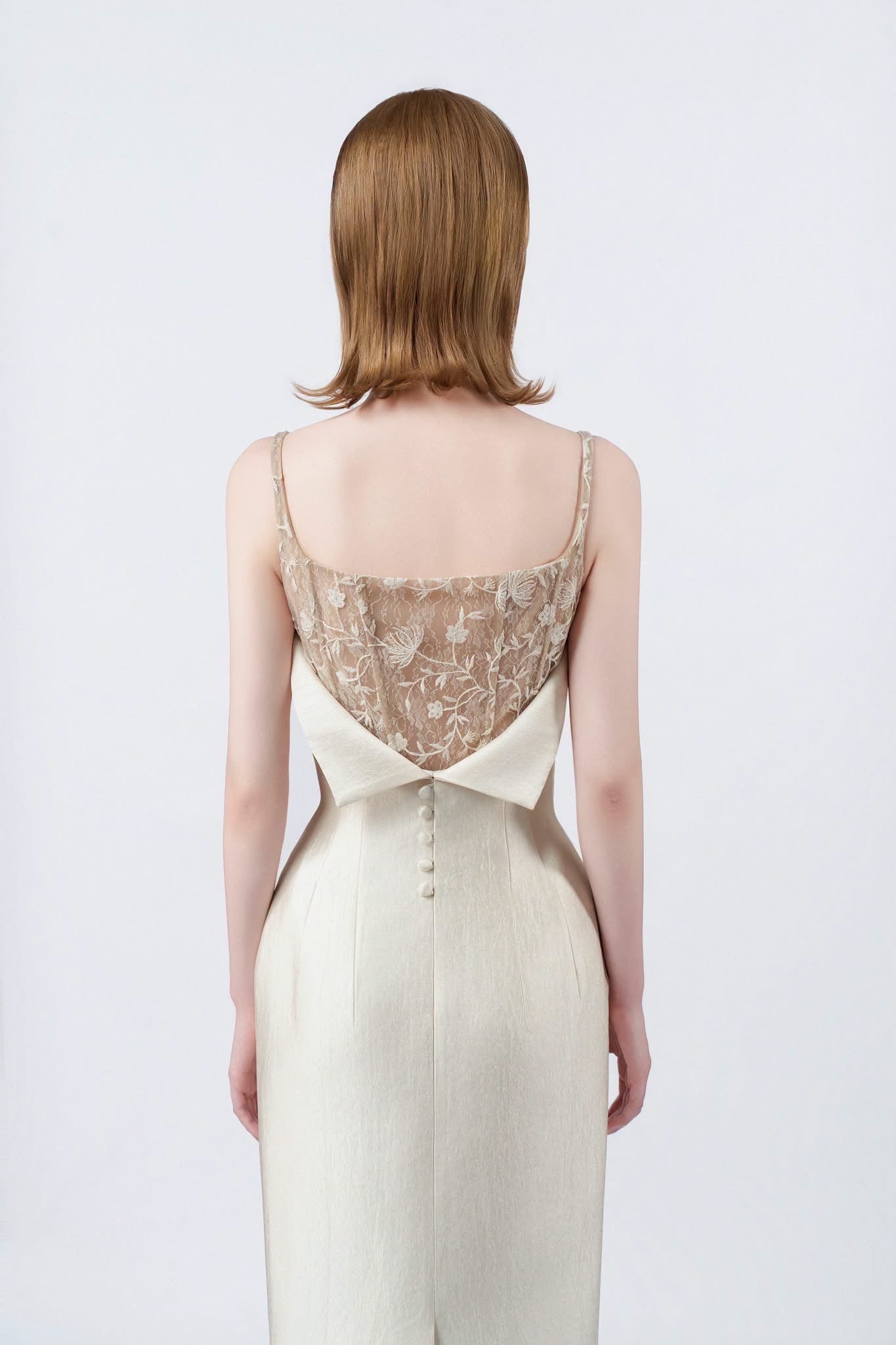 DETHEIA Elegant Vintage Nude Stained Greta Maxi Dress