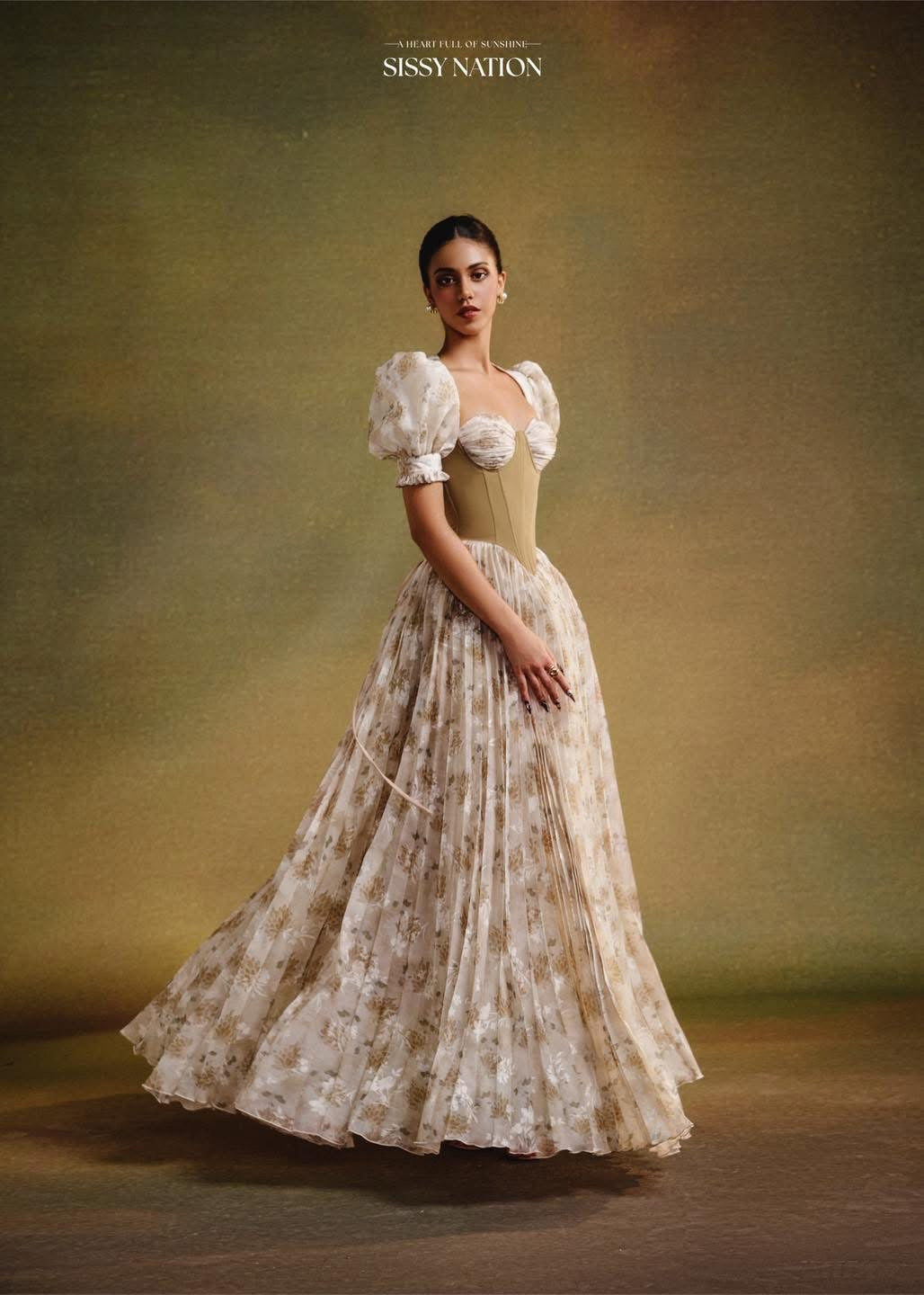 SISSY NATION Floral Forbidden Corset Pleated Maxi Dress