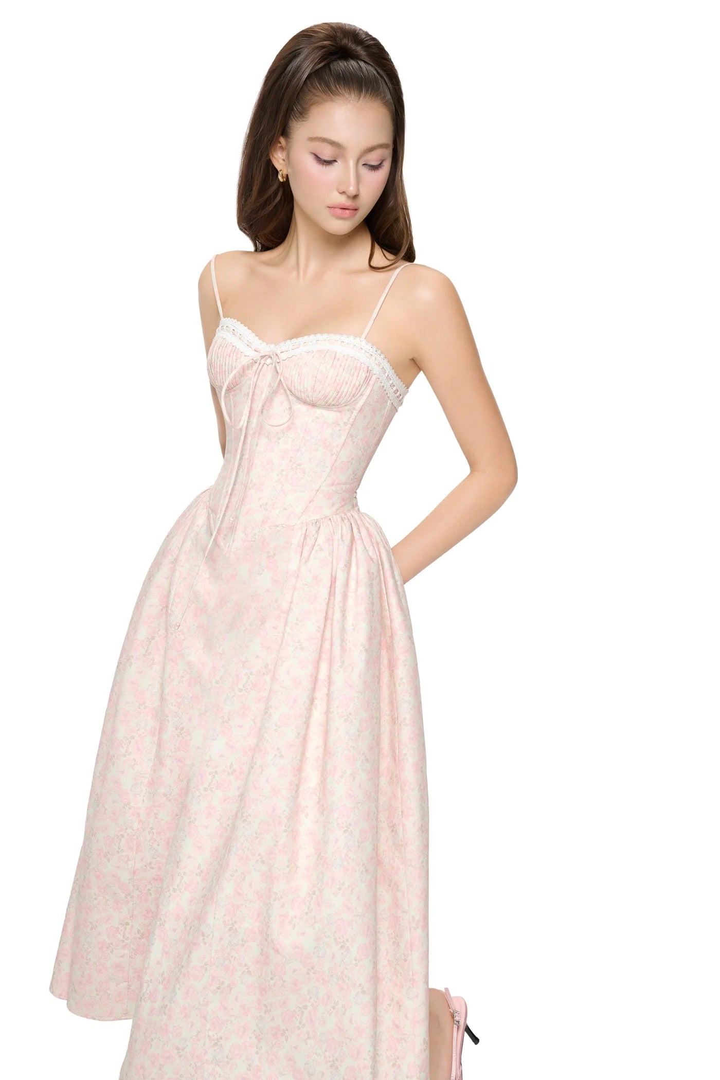 JUBIN Pink Floral Midi Dress