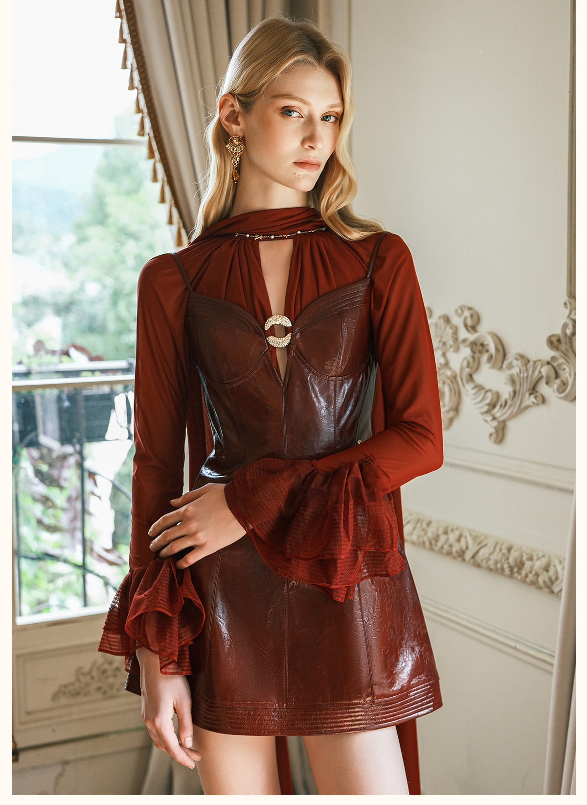 SHEERLUCK Black Leah Eco-Leather Strapless A-Line Mini Dress