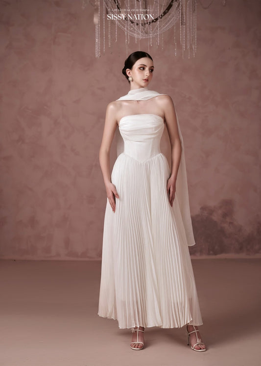 Sissy Nation White Amelia Corset Pleated Maxi Dress