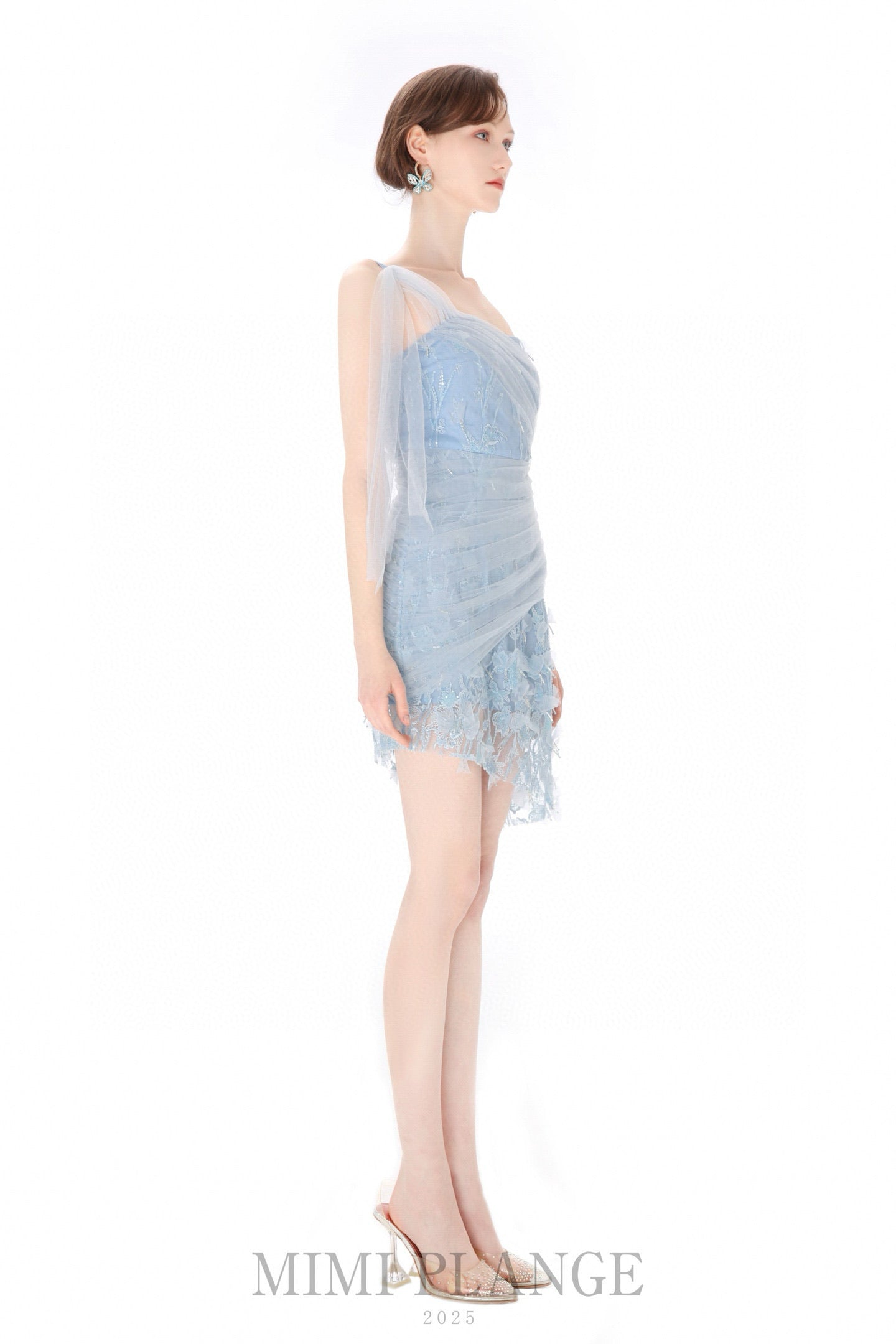 MIMI PLANGE Blue Lace Mini Dress