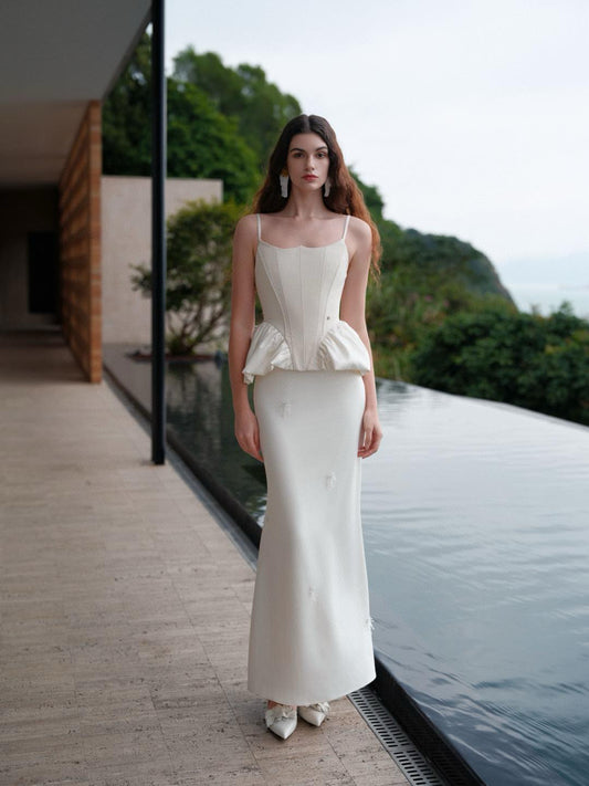 SHEERLUCK White Zali Satin Set Satin Top& Skirt