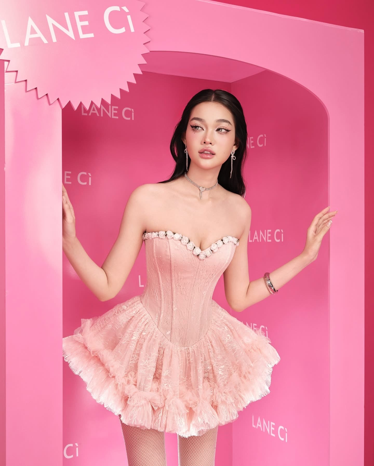 LANE CI Pink Bloom Mini Dress