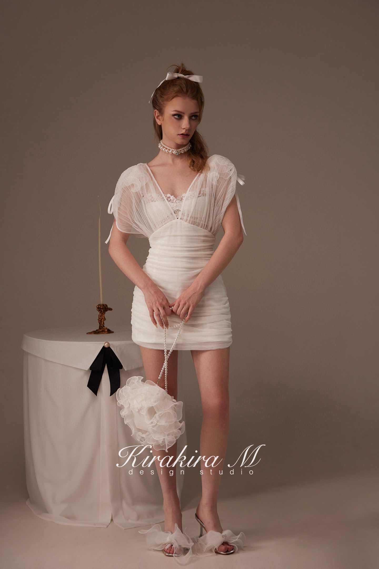 Kirakira M White Deep V Drawstring Slim Fit Dress (2 Wearable)