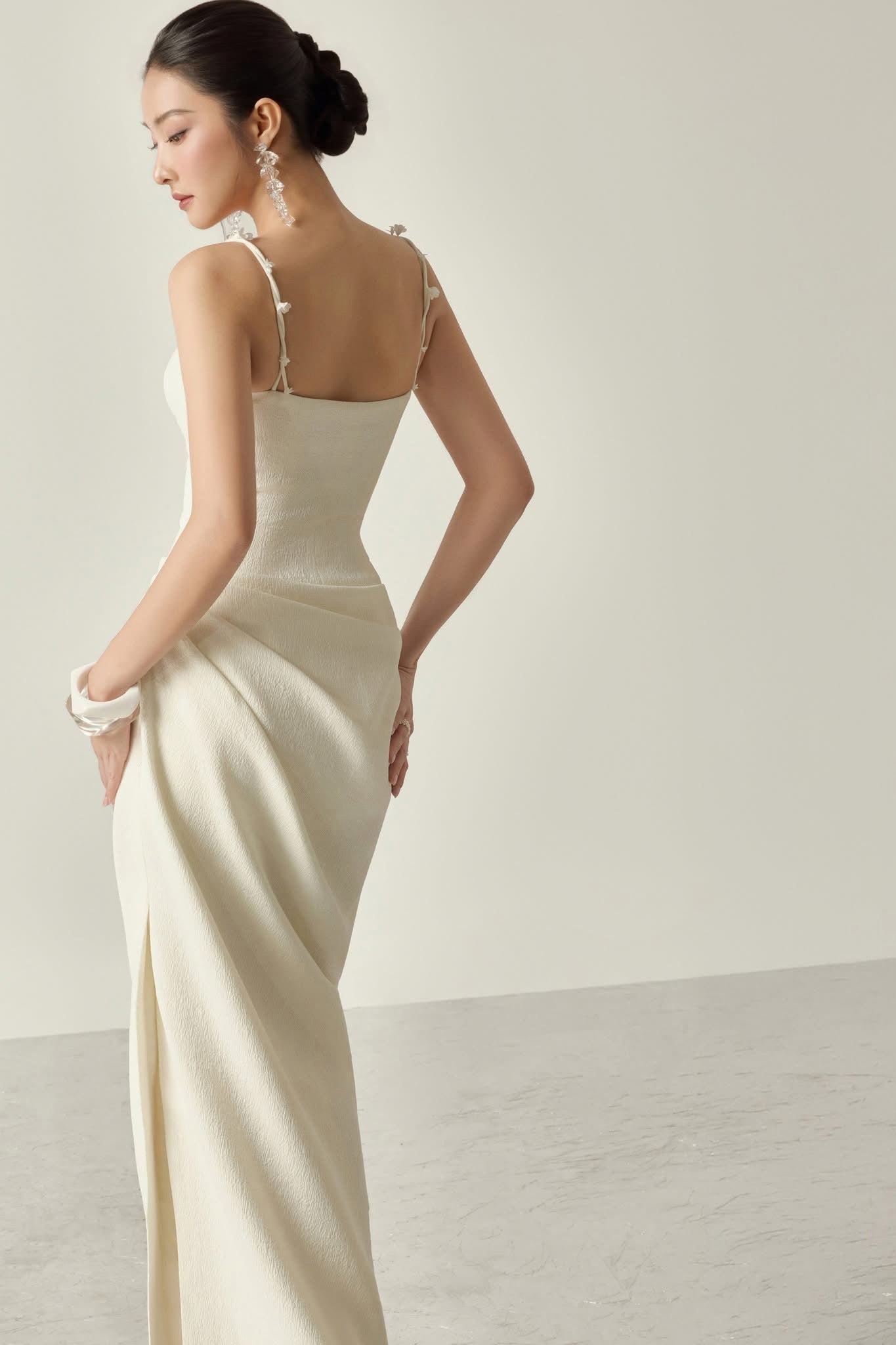 White Magnolia Side Slit Drapped Maxi Dress