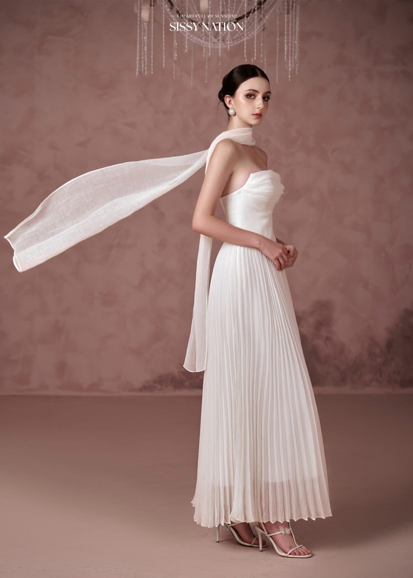 Sissy Nation White Amelia Corset Pleated Maxi Dress