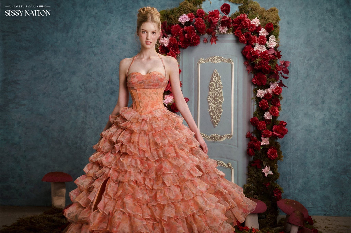 SISSY NATION Orange Disney Ruffle Gown Maxi Dress
