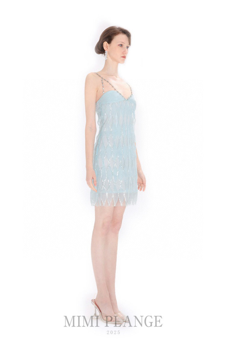 MIMI PLANGE Blue Diamond Mini Dress