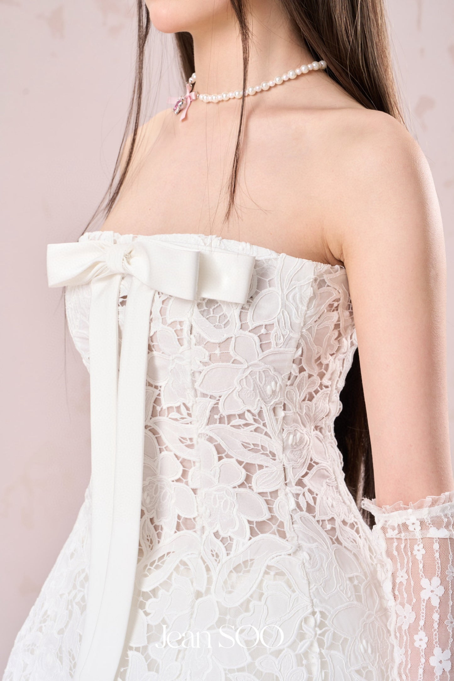 JEAN SOO White Hollow Out Lace Embroidery Mini Dress