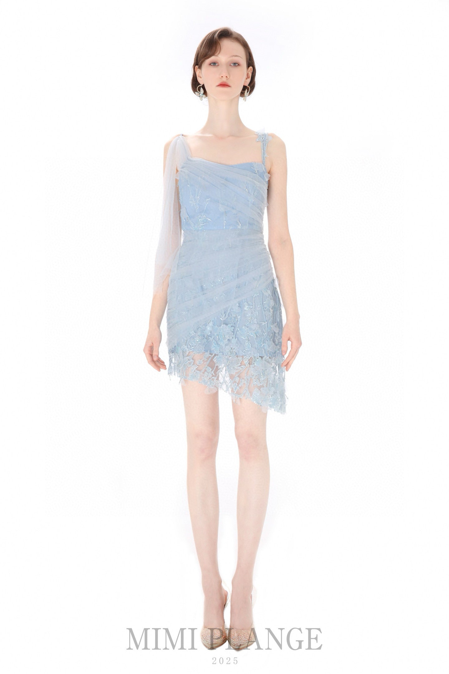 MIMI PLANGE Blue Lace Mini Dress