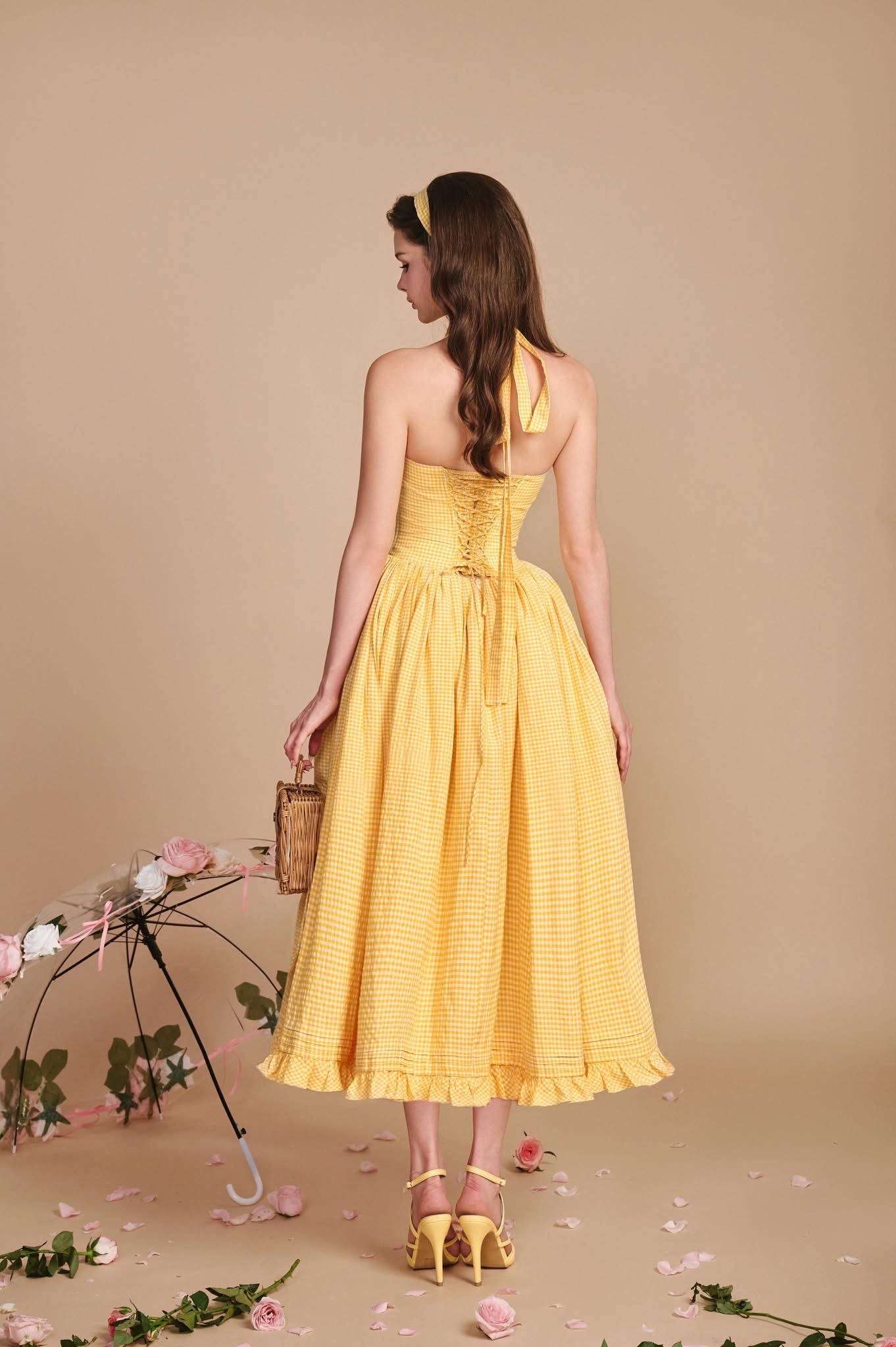 SISSY NATION Sweet Elegant Fairycore Yellow Secret Garden Midi Dress