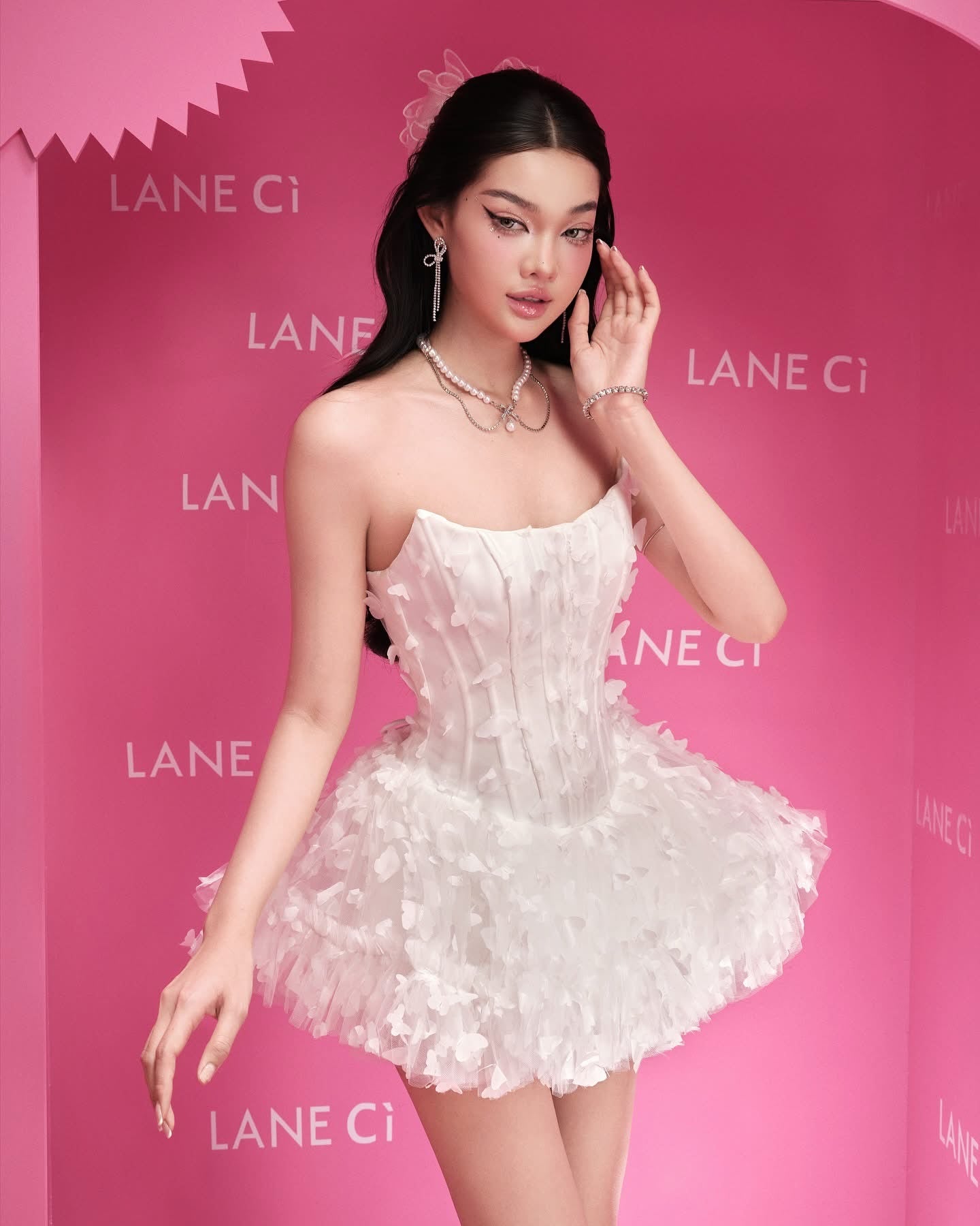 LANE CI Pink Swan Mini Dress