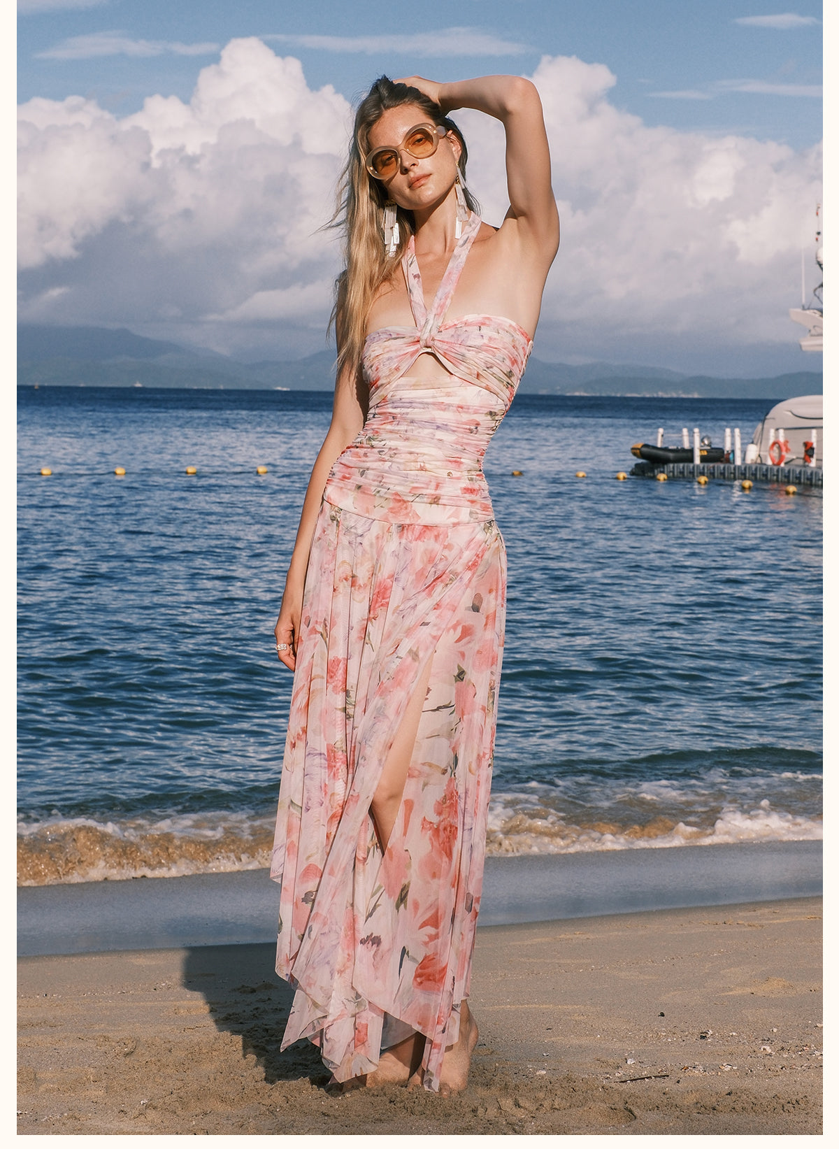 SHEERLUCK Green Flower Maxi dress