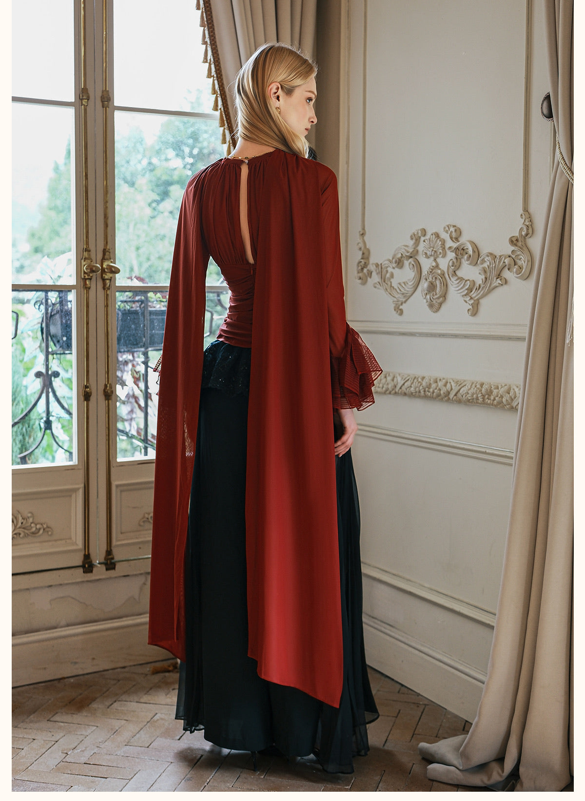 SHEERLUCK Black Nina Halterneck V-neck Ribbon Top