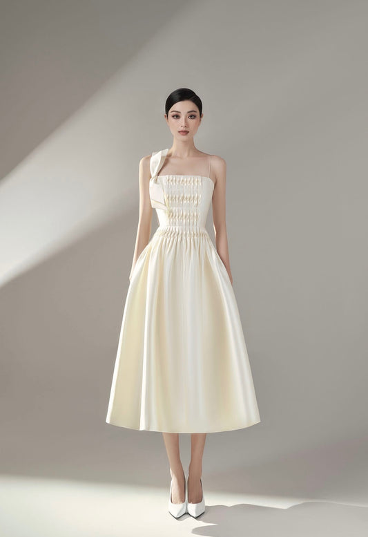 Raffiné Yellow Edette Honeycomb  Tucked Midi Dress