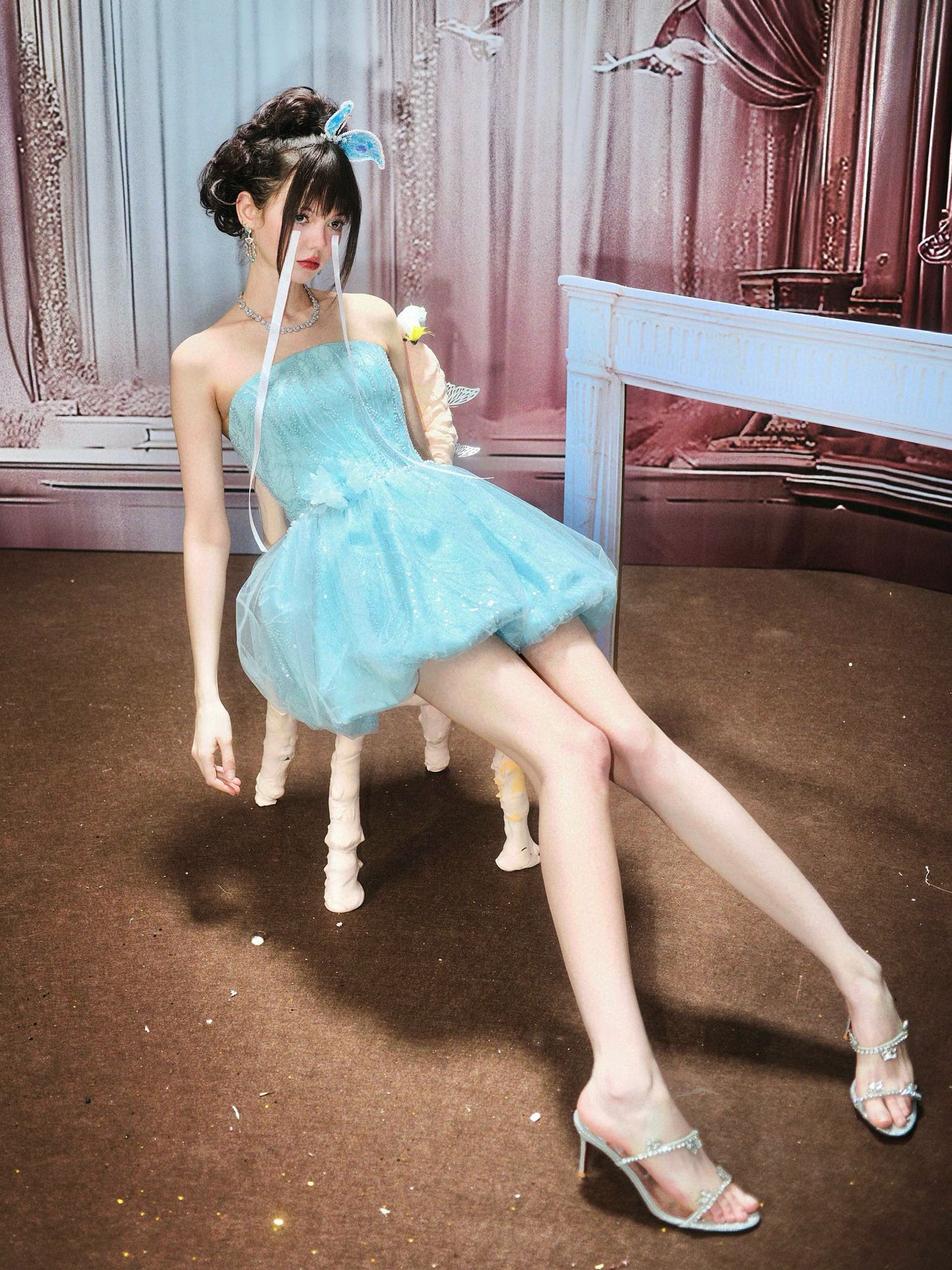 Chengchengling Embroidered Breast Braced Mini Dress