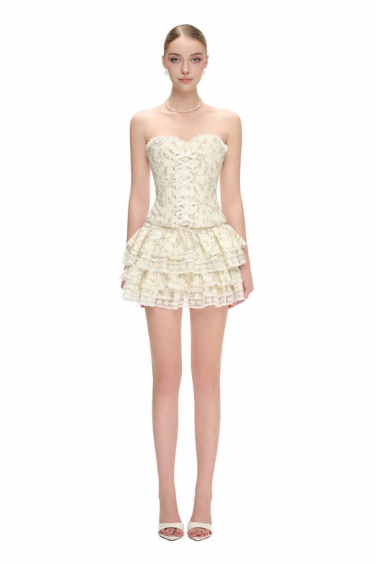 JUBIN Floral Cream Aldora Top & Skirt