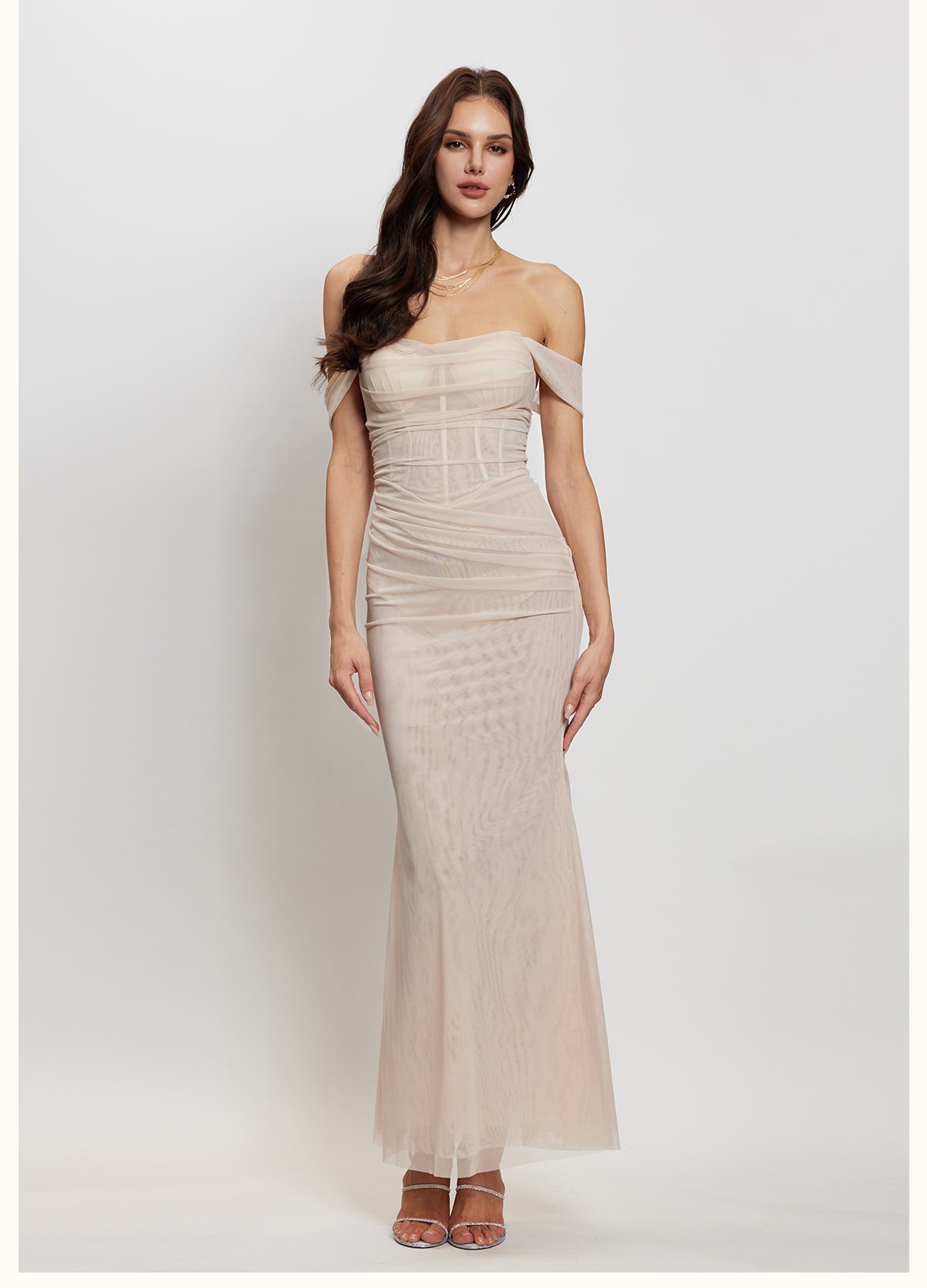 SHEERLUCK NUDE MAXI DRESS