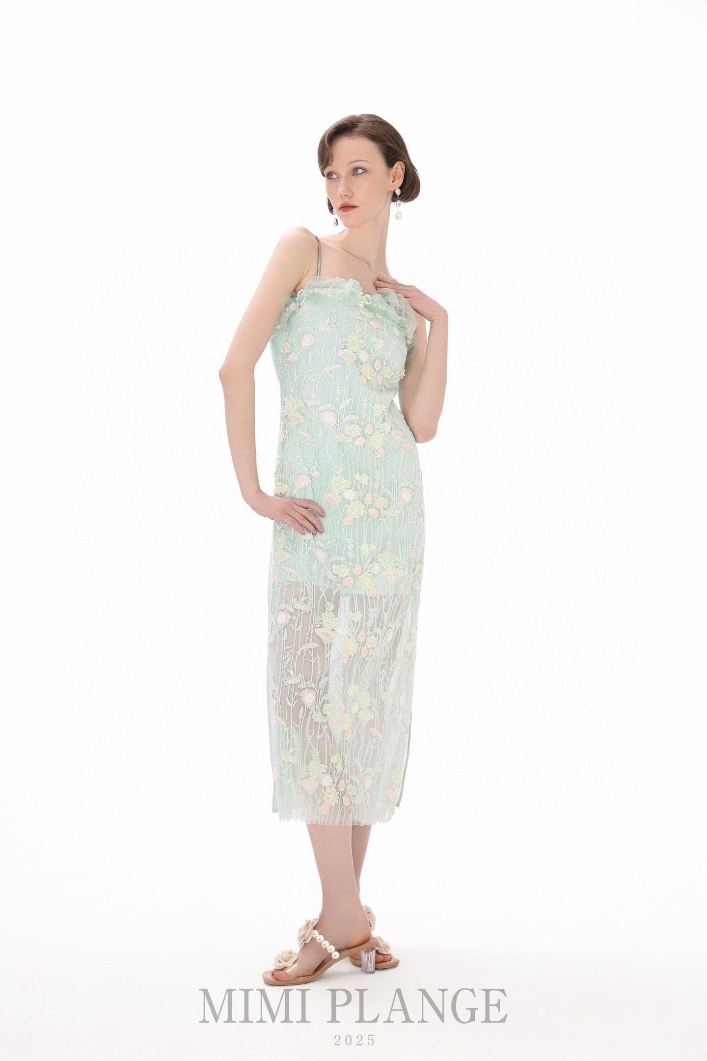 MIMI PLANGE Mint Floral Midi Dress