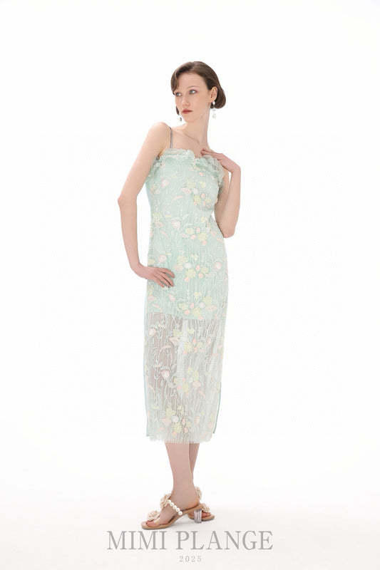 MIMI PLANGE Mint Floral Midi Dress