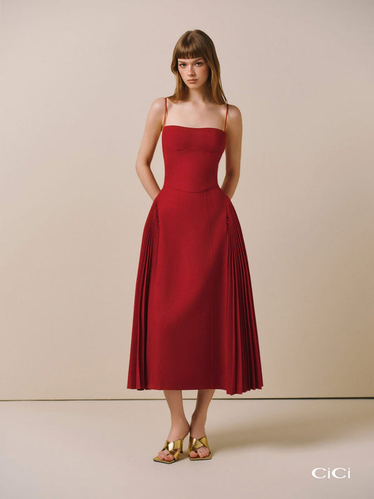 CICI RED JARDIN Pleated Midi Dress