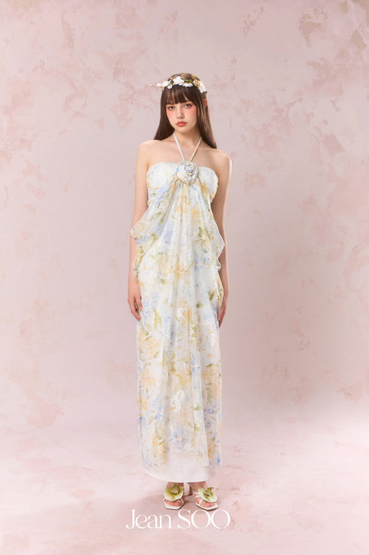 JEAN SOO Lace Printed Sheath Maxi Dress