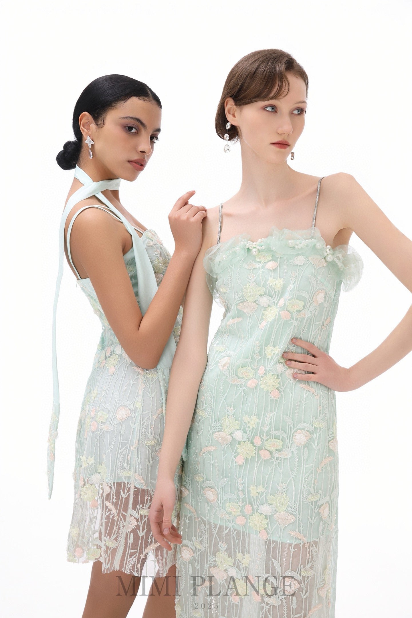 MIMI PLANGE Mint Floral Midi Dress