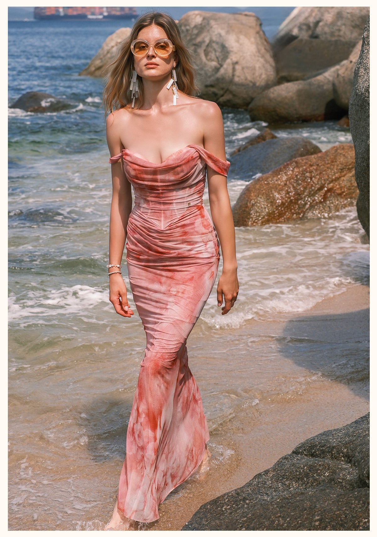 SHEERLUCK NUDE MAXI DRESS