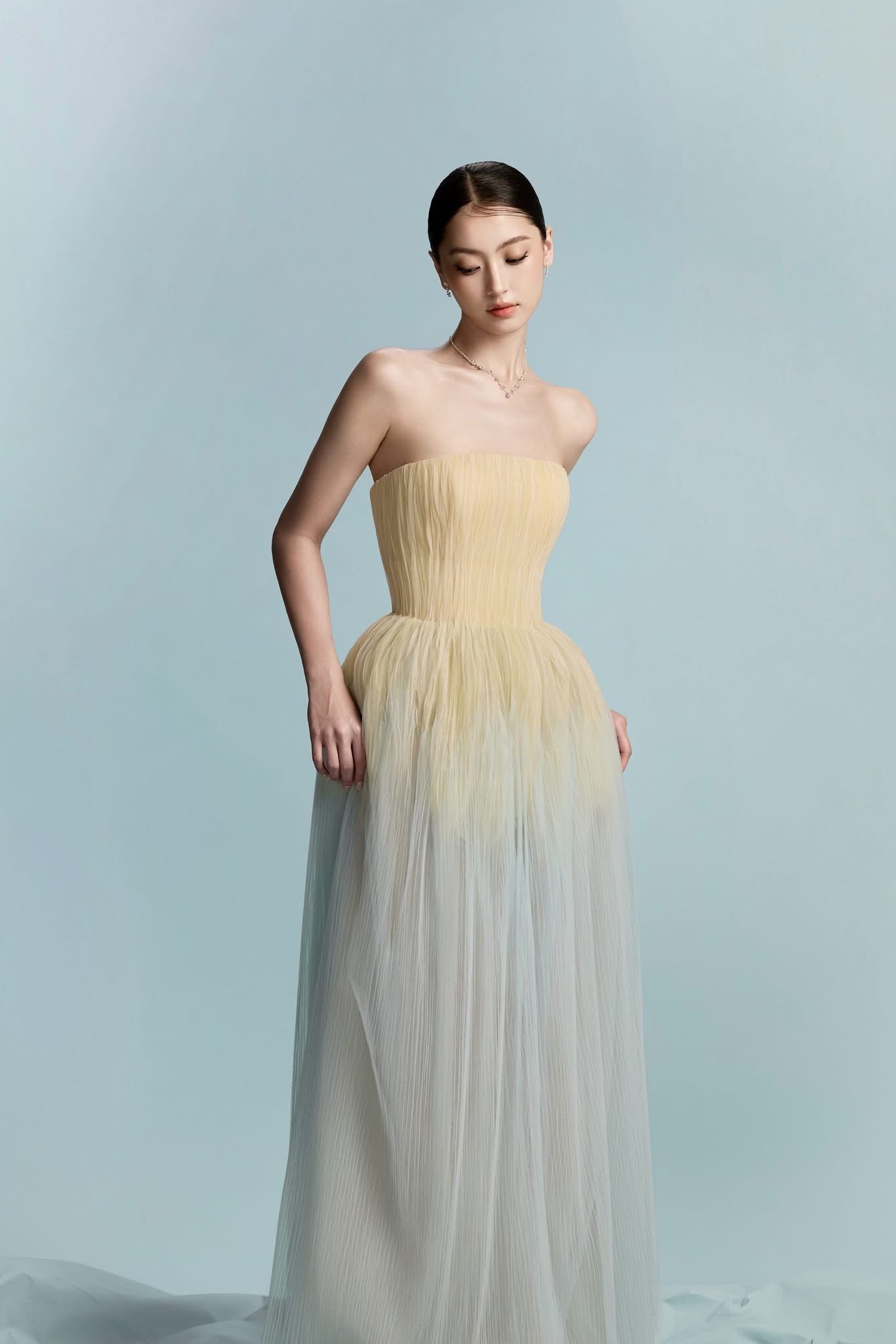 BYDI Elegant Minimalist Blue Penoy Maxi Dress