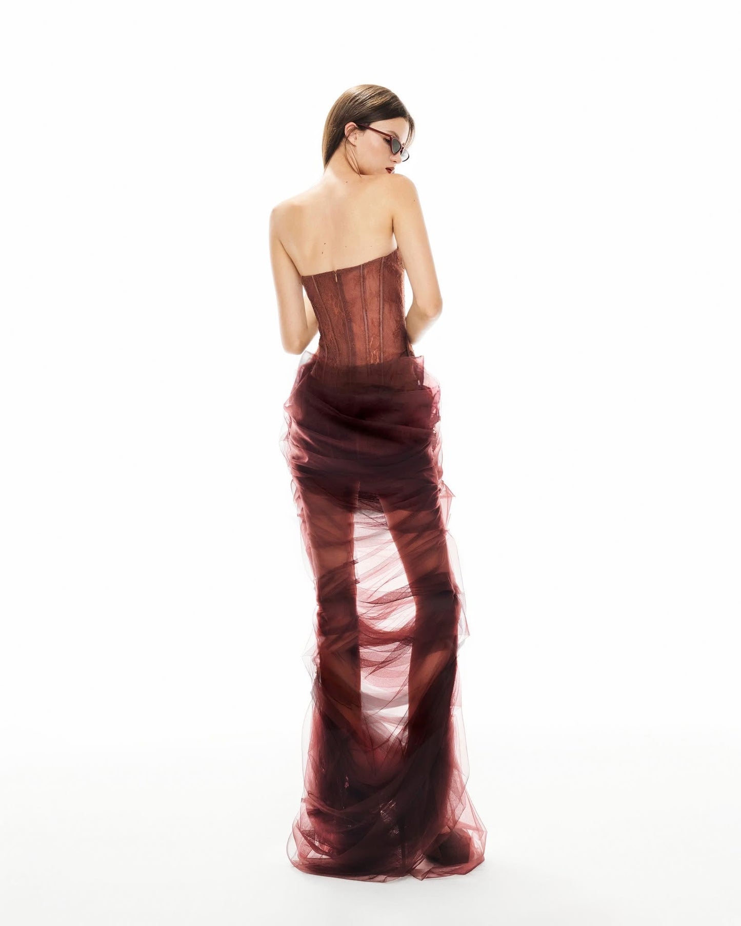 MUSTHAVE Red Corset Mesh Maxi Dress