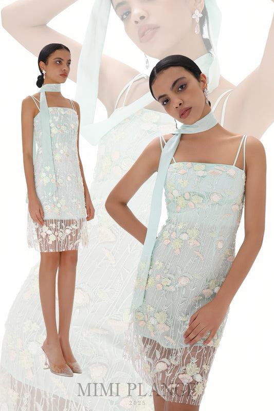 MIMI PLANGE Mint Floral Mini Dress