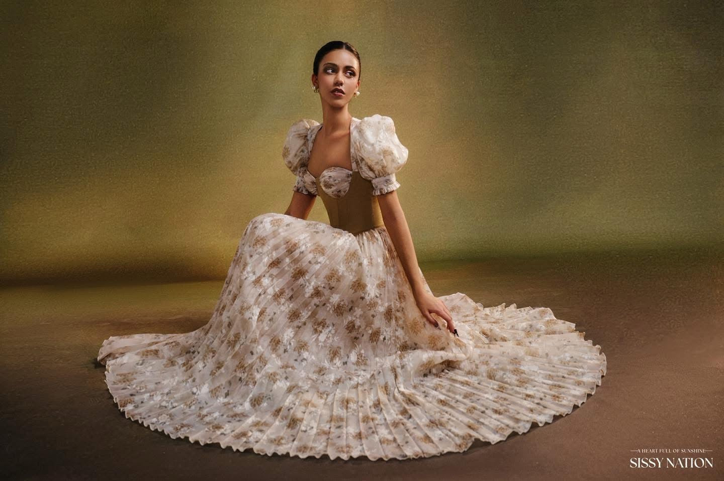 SISSY NATION Floral Forbidden Corset Pleated Maxi Dress