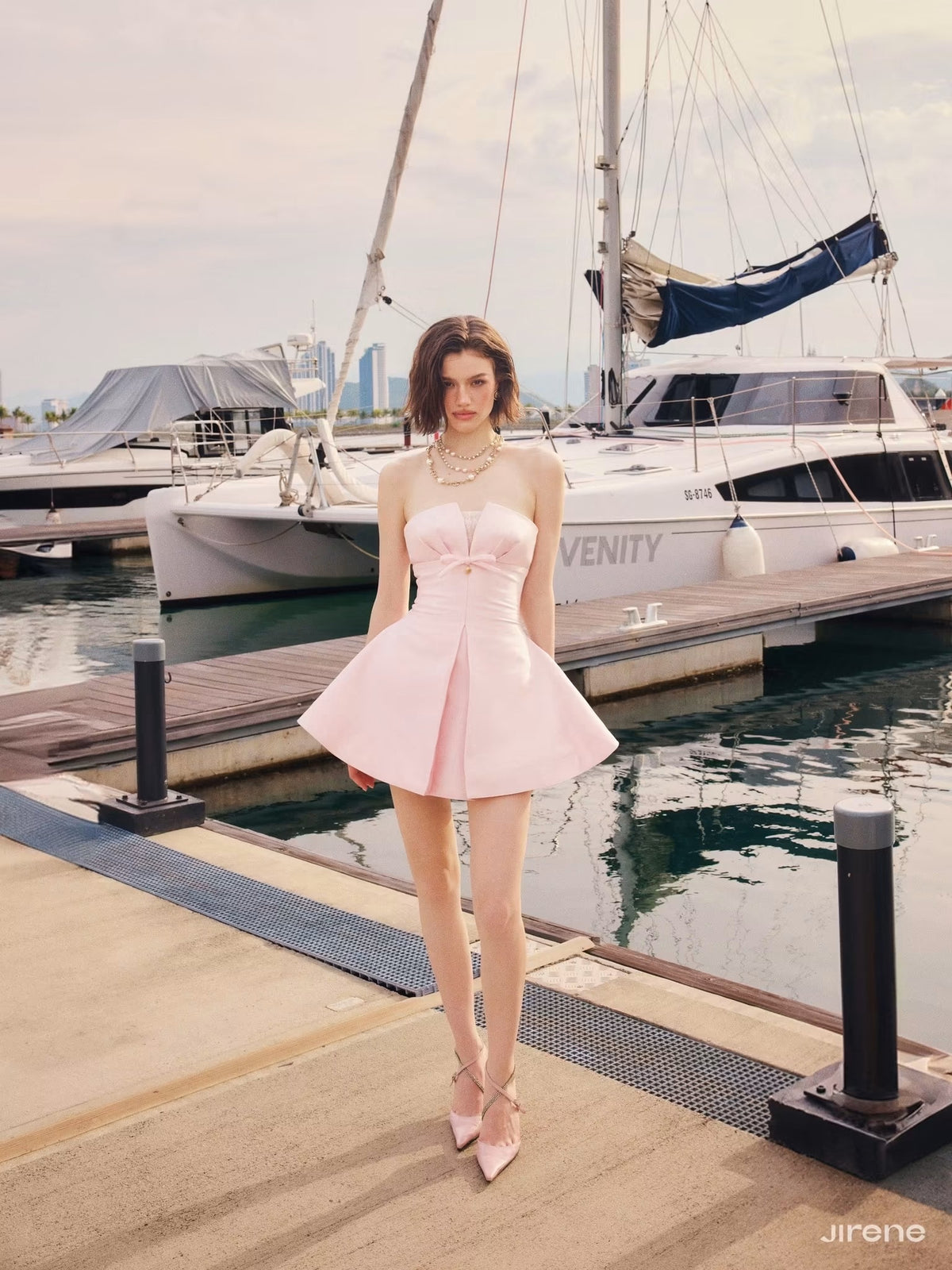 Pink Satin Bow Amora Mini Dress