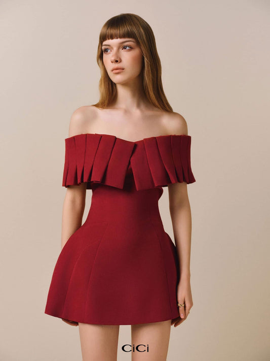 CICI RED & White HAZELINA Off-shoulder Mini Dress