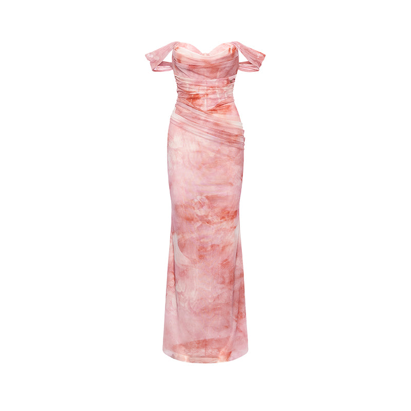 SHEERLUCK NUDE MAXI DRESS